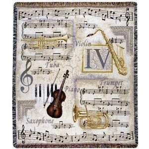  Music to My Ears Violin Notes Trumpet Tapestry Throw 