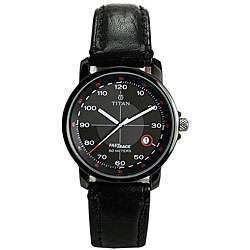 Titan Mens Black Dial Leather Strap Watch  Overstock