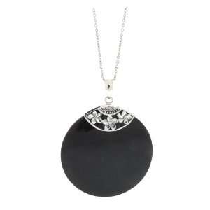  : Sterling Silver Bali Large Round Black Shell Pendant, 18 Jewelry