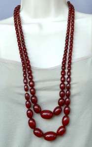 Art Deco Cherry Amber Bakelite Bead Necklace 51.7 Grams 30 ~ Vintage 