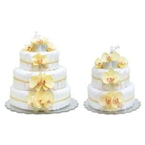  Hawaiian Diaper Cakes   YELLOW ORCHIDS WITH NATURAL RAFFIA Baby
