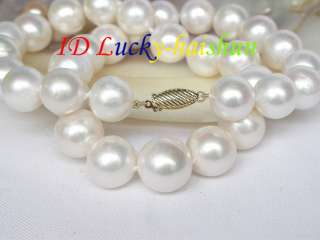Genuine 15mm round white pearl necklace 14K clasp j7553  