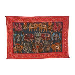   Wall Hanging Tapestry With Elephant Birds and Flowers