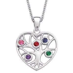  Sterling Silver Family Heart Birthstone Necklace: Jewelry