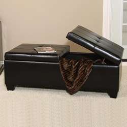 Alfred Black Bonded Leather Storage Ottoman  Overstock