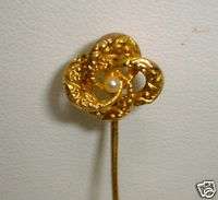 Art Nouveau Stick Pin Lovers Knot w/Pearl 14K  