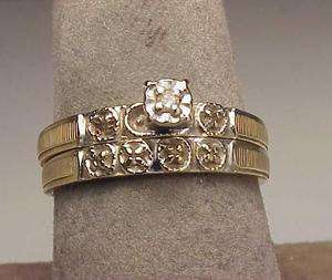 Vintage 14K Two Tone Gold Diamond Engagement Ring Set  