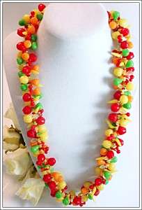 Vintage Designer Fruit Salad Necklace Early Plastic  