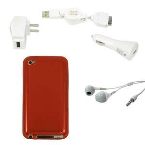  Ipod Touch 4 TPU Case Red + 3 in 1 Charger Combo + Earbud 