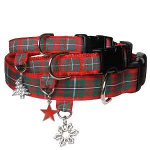  Red Plaid Holiday Dog Collar with Charm