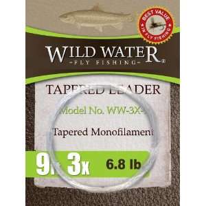 Wild Water Fly Fishing Tapered Leader 3X, 9  Sports 