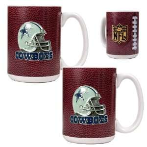  Dallas Cowboys Game Ball Ceramic Coffee Mug Set: Kitchen 