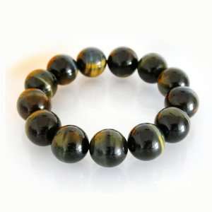  Natural Yellow Blue Colored Tiger Eye Textured Bracelet 