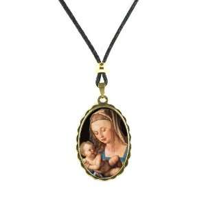  Madona and Baby Jesus Antique Gold Medal with Cord. Made 