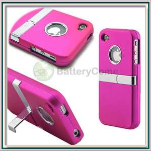   Pink Case Stand Cover W/Chrome For Apple iPhone 4 4G 4S A  