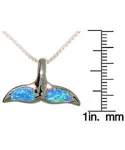Sterling Silver Created Opal Whale Tail Necklace  