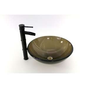  1/2 Thickness Round Clear Brown Glass Vessel Sink Combo 