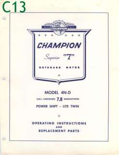 Antique Champion outboard owners manual parts catalog  