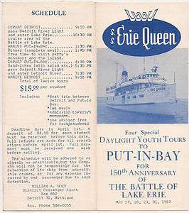   ERIE QUEEN Great Lakes Excursion Boat, PUT IN BAY, OHIO, 1963 Brochure