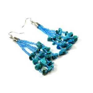   Magnesite Gemstones Chips and Seed Beads Earring, 2 5/8 L: Jewelry