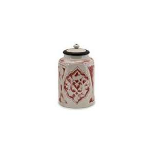   12 Lidded Ceramic Kitchen Canister with Red Designs: Kitchen & Dining