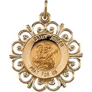    R4157 14Ky Gold 18.5Mm Round St. Joseph Pendant Medal Jewelry
