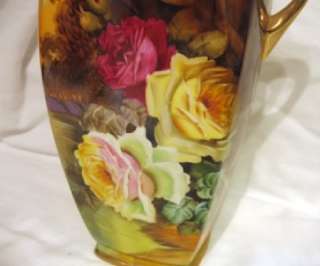 Antique Noritake Nippon Morimura Floral Rose Handled Vase Rare