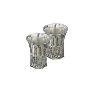    Nickel Octagon Kiddush Cup with Floral Pattern