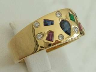   Gold Sapphire Ruby Emerald and Diamond Gemstone Ring, New  