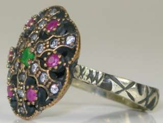   /925 Sterling Emerald, Ruby & Sapphire .88ctw Ring 8.1g Sz 6.5  