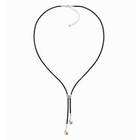 Dahlia White Cultured Pearl Leather Lariat Necklace w. Heart Shaped 