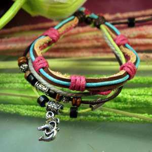 Dophin Pendant Leather Cord Tibetan Hemp Cuff Bracelets  