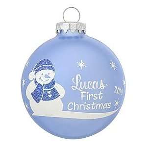  Babys First Christmas Ornament Blue Glass