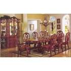   cherry brown finish wood dining table set with leather seat chairs