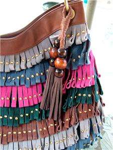 SHARIF Designer Leather Fringe Handbag Purse HOBO  