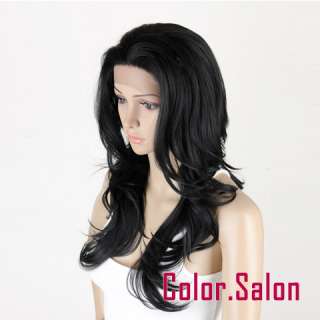 Hand Made Lace Front Synthetic Wigs Wavy Black 92#1B  