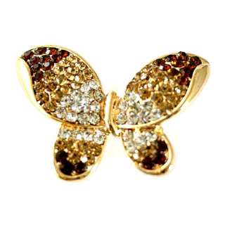 Big Butterfly 18K GP Gold Plated Gemstone Zirconia CZ Adjustable Ring 