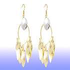   Faceted Crystal Decor Leaf Pendant Fish Hook Earrings Gold Tone