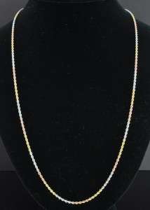   Color 18K Rose Yellow White Gold 2mm Rope Chain Necklace 23.5  