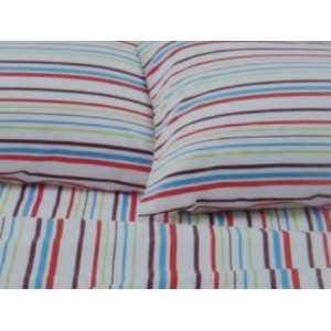 Full Size Sheet Set Colorful Stripes Sheets White with Blue Red Green 