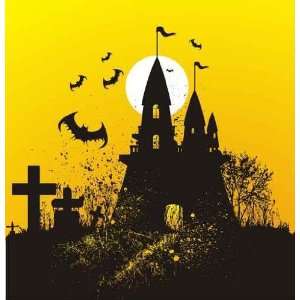  Halloween Illustration with Castle & Bats,cemetery   Peel 