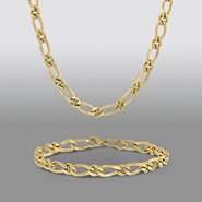 Figaro Chain Necklace and Bracelet Set in 18K Yellow Gold over 