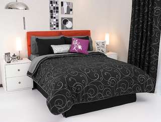 New Black Silver Comforter Bedding Sheet Set King 10PC  