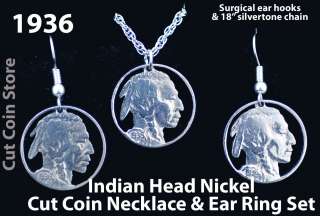NEW Indian Head Nickel Cut Coin Jewelry Necklace Earring Sets 1935 