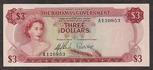 Bahamas Paper Money   3 Dollar Note   L1965   P19a   CU  