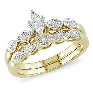   Gold 1/3 CT TDW Marquise Diamond Bridal Set Ring (G H, I1 I2): Jewelry
