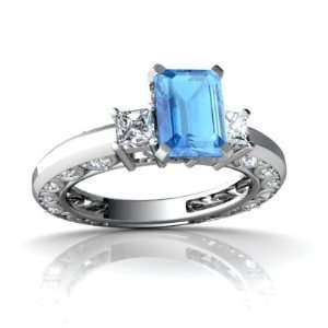  14K White Gold Emerald cut Genuine Blue Topaz Engagement 