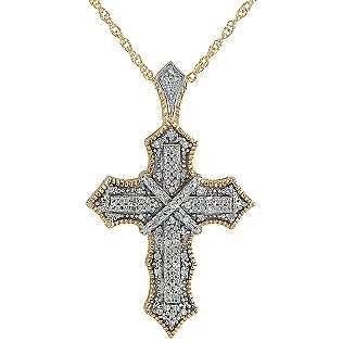 cttw Diamond Cross Pendant in Sterling Silver and 18K Gold 