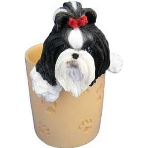    Black and White Shih Tzu Pencil Cup Holder: Office Products
