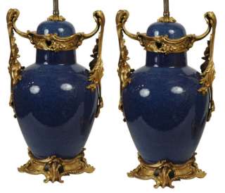 Pair Chinese Porcelain Louis XV Style Bronze Lamps  